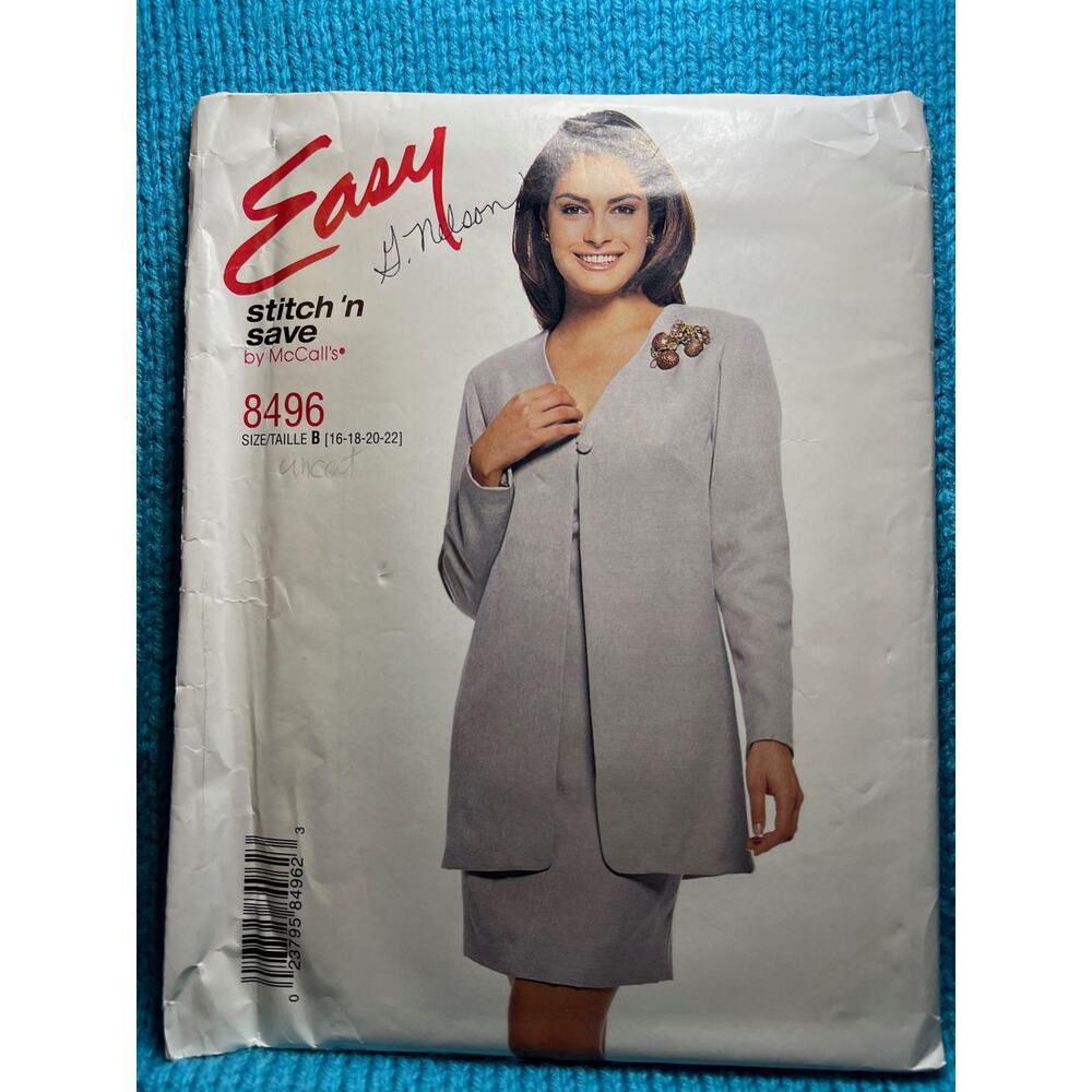 McCalls 8496 Sewing pattern dress blazer size 16 18 20 22
